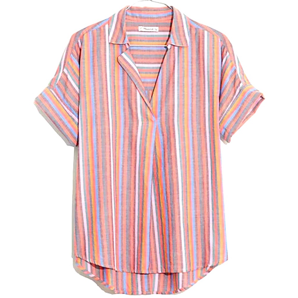 Madewell Courier Button Back Shirt Rainbow Stripe - Size XS